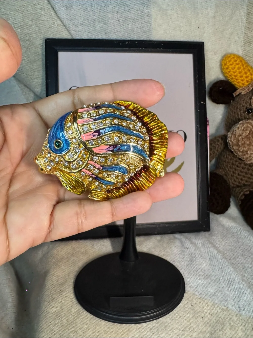 Jeweled Gold and Blue Enamel Fish Accent Figurine - Picture 3 of 3